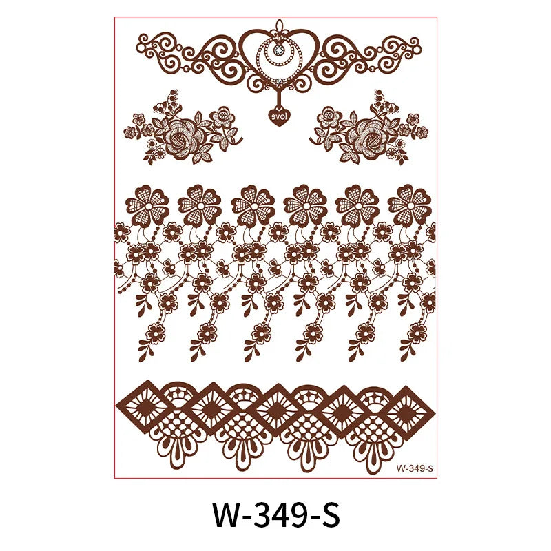 sengpan Waterproof Temporary Brown Henna Tattoo Stickers Chest Lace Mandala Henna Tattoos for Women Diamond Flower Body Art Fake Tatoo