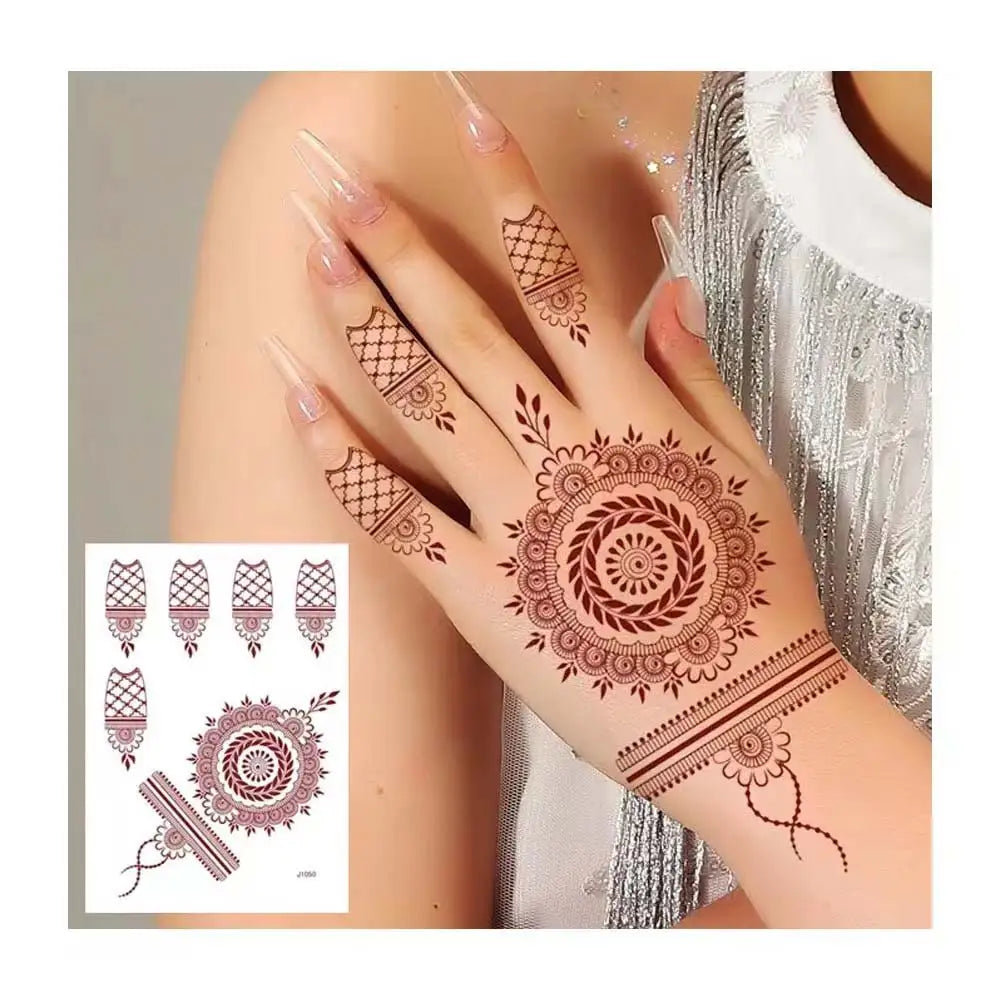 sengpan Red-brown Henna Tattoo Stickers Temporary Tattoos for Women Mandala Mehndi Stickers for Hand Women's Body Protection Fake Tattoo