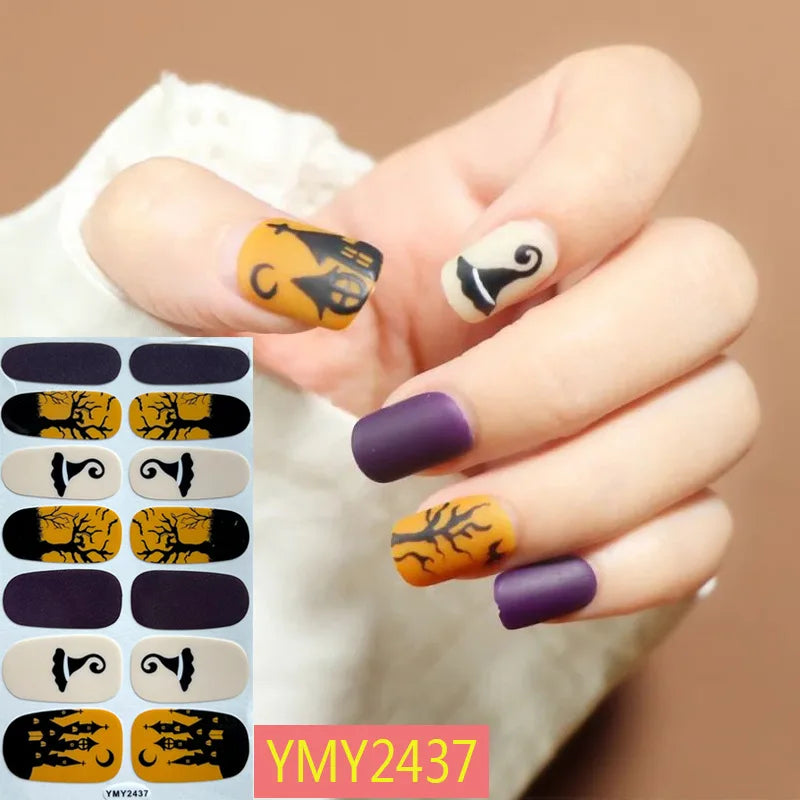 sengpan Baking Free Halloween Nail Stickers Full Sticker Fashion Nail Art Jewelry  Pumpkin Ghost Wholesale Applique Nail Sticker