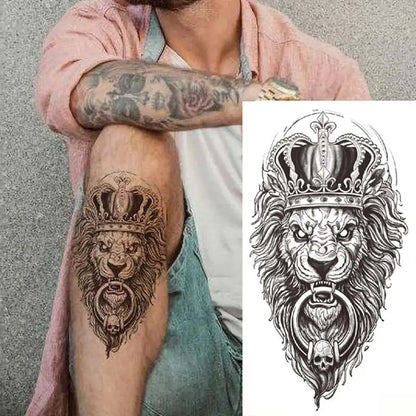 sengpan Black Forest Tattoo Sticker for Men Women Tiger Wolf Death Skull Temporary Tattoo Fake Henna Skeleton King Animal Tatoo Pattern