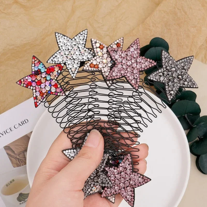 sengpan Y2K Diamond Star Hair Comb Women Back Brain Spoon Fragment Hair Sorter Kids Spring Small Hairpin Comb Hairstyle Fixator Headwear