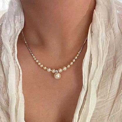 Lianfudai New Fashion Pearl Droplet Necklace for Women Minimalist Design String Bead Collarbone Chain Wedding Jewelry Gifts