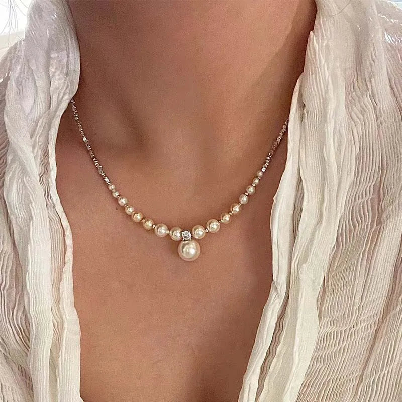 sengpan New Fashion Pearl Droplet Necklace for Women Minimalist Design String Bead Collarbone Chain Wedding Jewelry Gifts