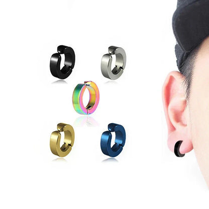 sengpan 1PCS Classic Korean Punk Stainless Steel Ear Clip Earrings for Men Women Black No Pierced Fake Ear Circle New Pop Jewelry