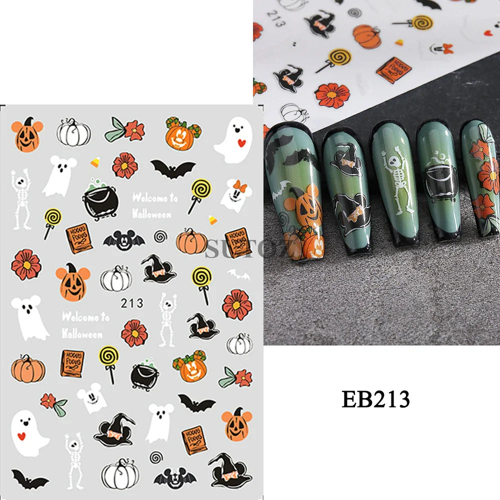 sengpan Spider Nail Art Stickers Halloween Design Ghost Skull Spider Webs Pumpkin Nail Decors Y2K Diamond Charms Manicure Decals GLJI-DZ