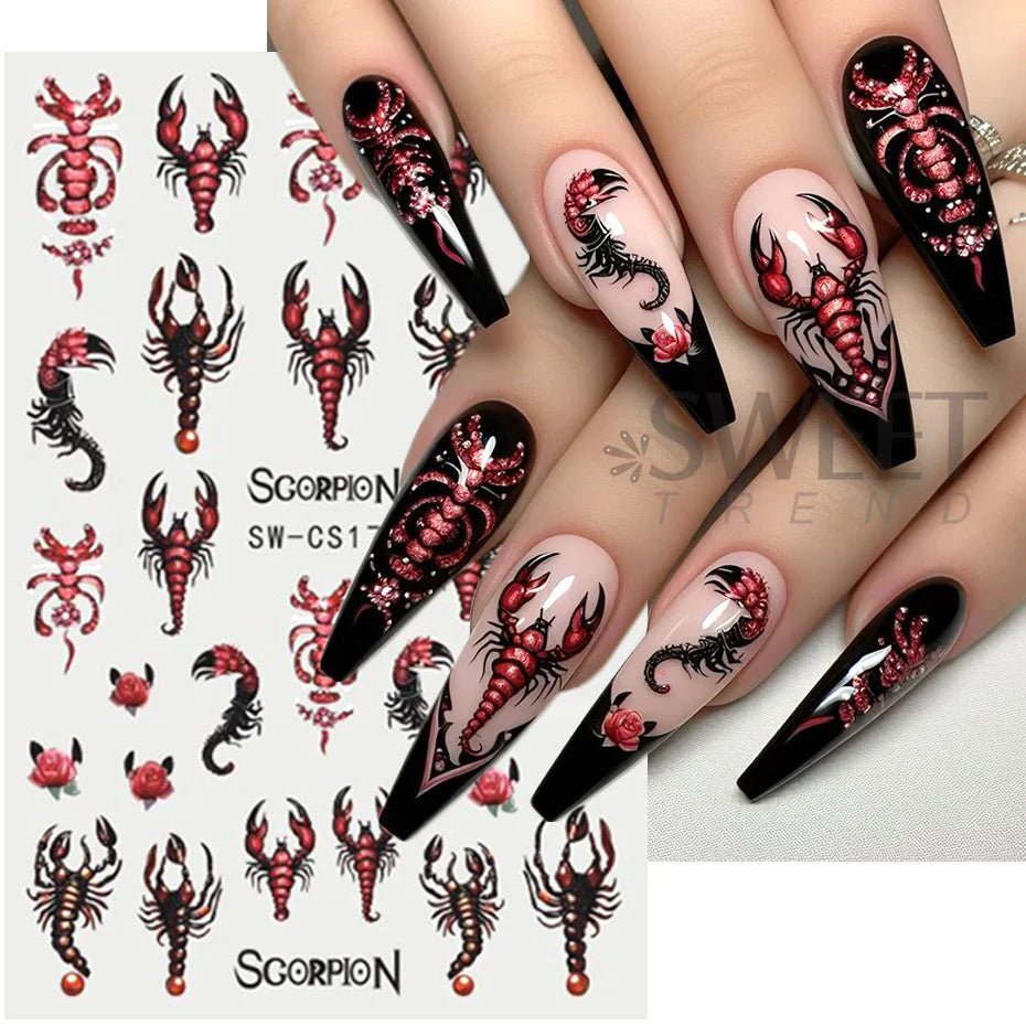 sengpan Pink Pumpkin Halloween Nail Stickers Ghost Star Mummy Love Heart Spider Web Scorpion Blood Drops DIY Winter Manicure Decoration