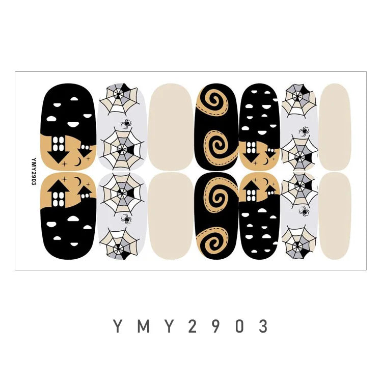 sengpan Baking Free Halloween Nail Stickers Full Sticker Fashion Nail Art Jewelry  Pumpkin Ghost Wholesale Applique Nail Sticker