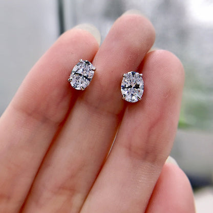 sengpan Simple Shiny Oval-shaped CZ Earrings for Female Graceful Lady Versatile Accessories Classical Elegance Women's Jewelry