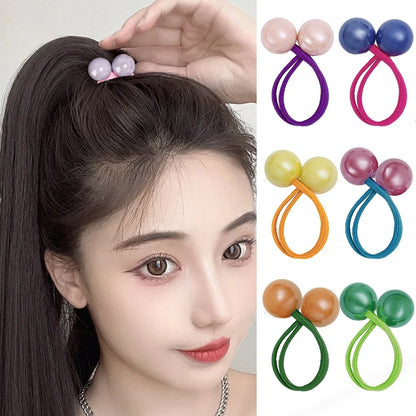 Dospita Children Cartoon Colorful Round Ball Hair Rubber Bands Elastic Hair Ties for Kids Girl Pink Ball Hair Rope Student Headwear