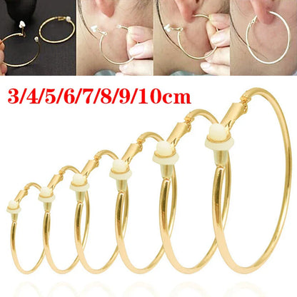 sengpan Round Circle Hoop Earrings Clip Without Piercing Women Gold Silver Stainless Steel Plating Rings Ear Clips Fashion Jewelry Gift