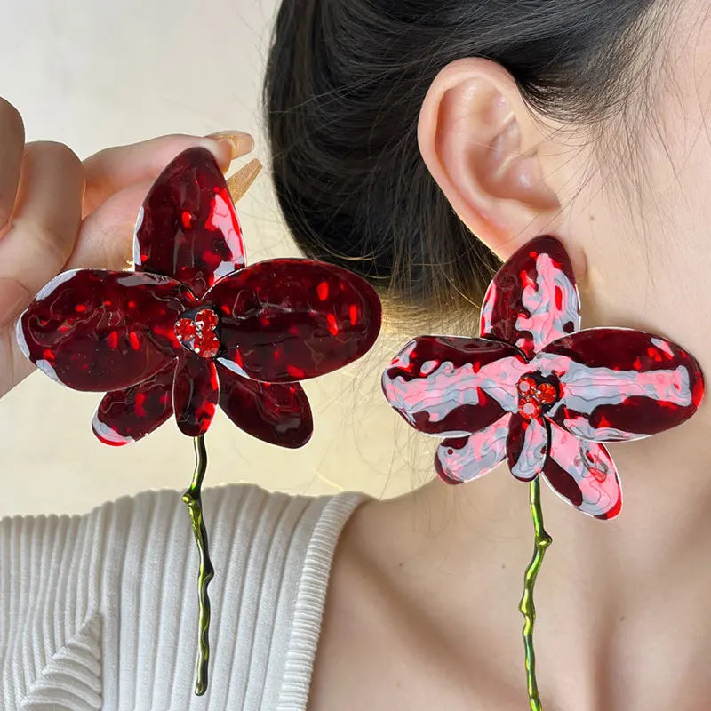 Lianfudai Exaggerated Drop Metal Large Flower Earrings 2024 New Fashion Earings for Women