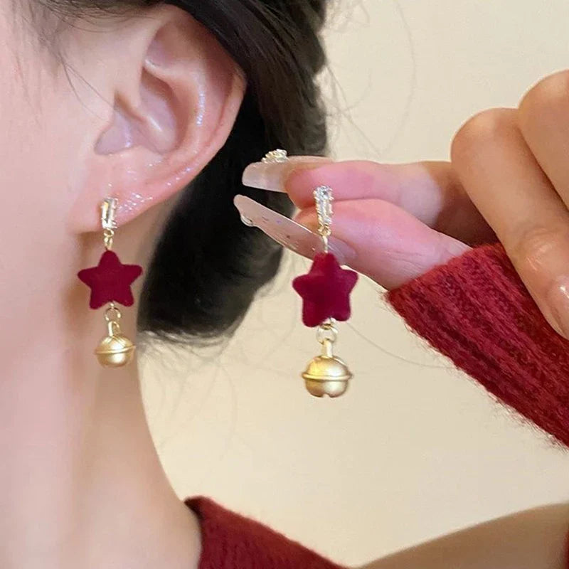 sengpan Red Star Drop Earring for Women Good Wishes Bowknot Pentagram Long Earrings Girls Party New Year Jewelry Gifts