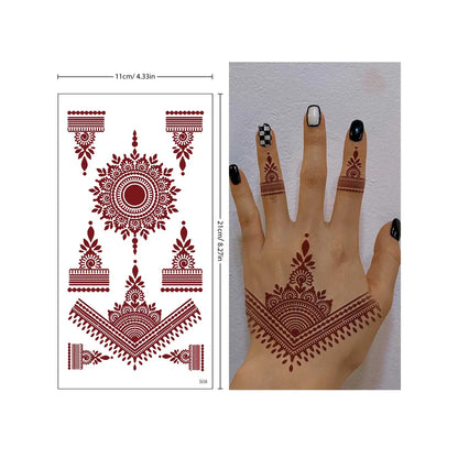 sengpan Red Lace Henna Tattoo Sexy Maroon Tattoo Stickers Waterproof India Mehndi Design Temporary Tattoos Finger Hand Tattoo For Women