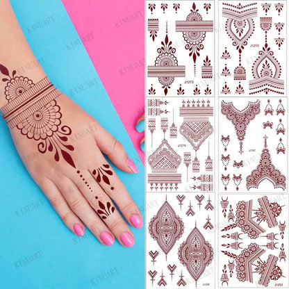 sengpan Brown Henna Tattoos for Hand Mehndi Design Tattoos for Women Fake Tattoo Sticker Body Art Hena Tatoo Waterproof