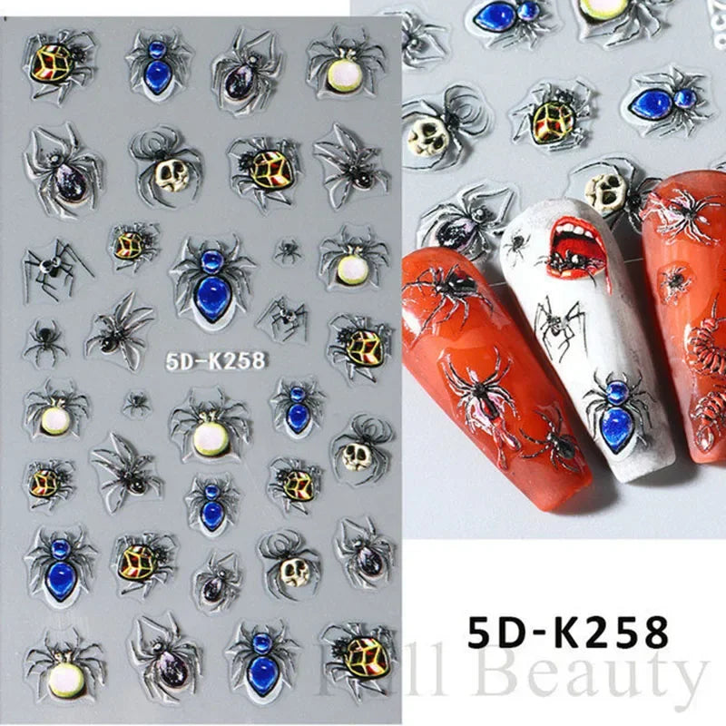 sengpan 5D Halloween Blood Eye Bones Nail Art Horror Eyeball kull Relief Three-Dimensional Nail Stickers for Women&Girl Nail stickers