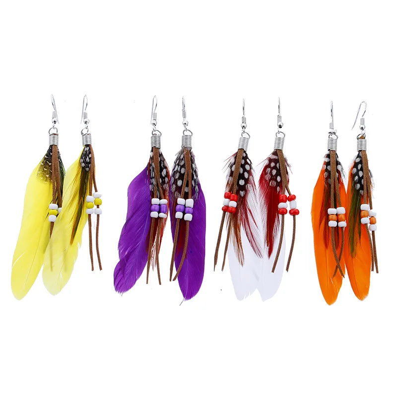 sengpan Indian Feather Boheimia Jewelry Bohemian Long Feather Earrings Eardrop For Women