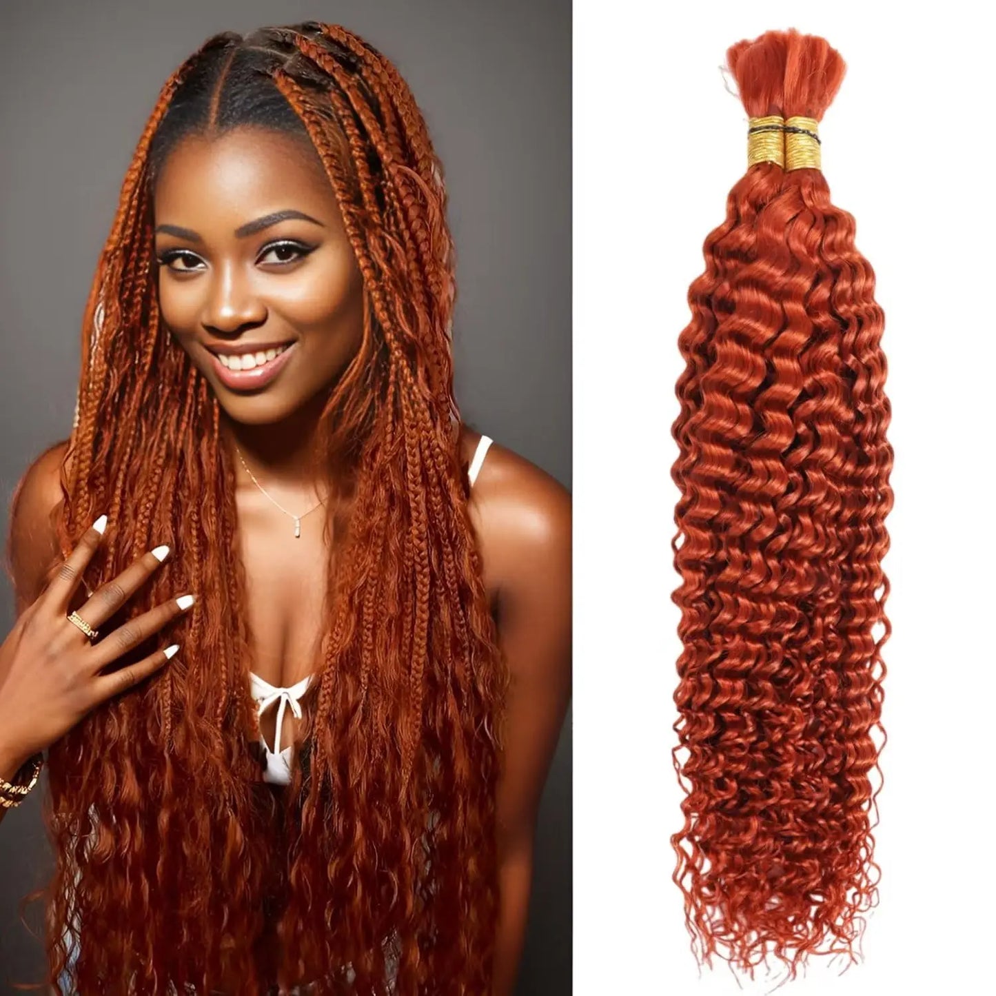 sengpan 20inch Burgundy Deep Wave Braid Human Hair Bulk Extensions for Braiding No Weft 100g (1Pack-2Bundles) Red 100% Virgin Human Hair