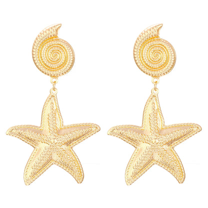 sengpan A Pair of Summer Travel Ocean Shells Seashells Starfish Pendants Earrings, Fashionable Temperament Women's Beach Party Jewelry