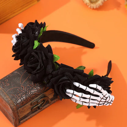 Lianfudai Halloween Skeleton hand Simulated Flowers Headbands New Hairbands for Women Headbands Hair Accessories