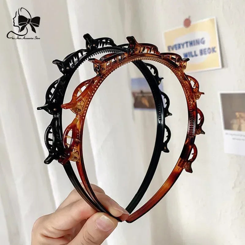 Lianfudai New Double Band Headbands for Women Hairstyle Fashion Non-Slip Hair Bands with Clips  Bezel Hair Hoop Hair Headwear