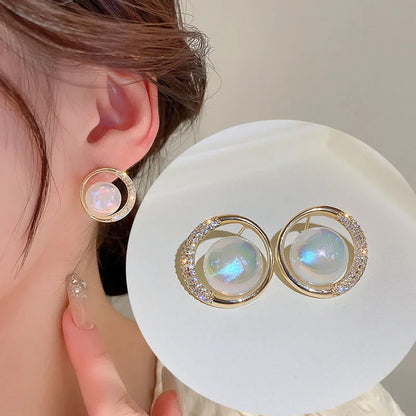 sengpan Fashion Jewelry White Imitation Pearl Earrings big Round 2.5CM Pearl Studs Earrings Statement Earrings for female