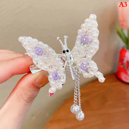 sengpan Shaking Move Wing Top Clip Bangs Clip Shiny Rhinestone Moving Butterfly Children Hairpin Alloy Hair Accessories