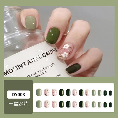 sengpan 24Pcs/Set Press On Fake Nails Green Wearing Reusable False Nails Art Girls Ballerina Coffin Nail With Glue Full Cover Artificial