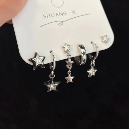 sengpan Star Stud Earrings for Women Girl Vintage Irregular Zircon Bowknot Shiny Y2k Earrings Set Punk Trendy Jewelry Gift