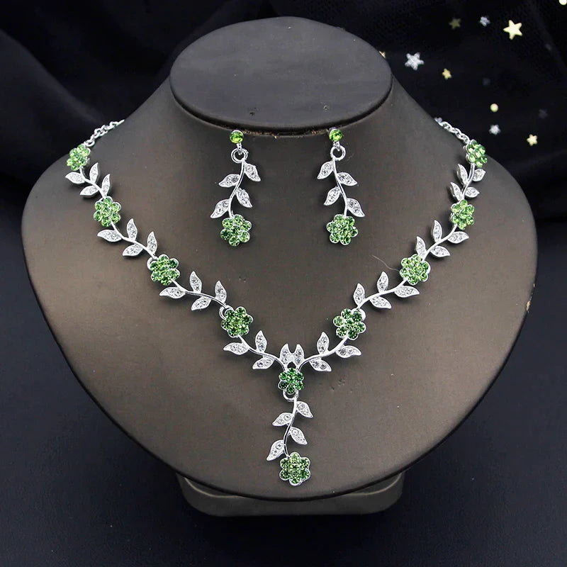 sengpan Rhinestone Bride Jewelry Sets for Women Luxury Flower Choker Necklace Earrings Wedding Dress Bridal Necklace Sets Fashion