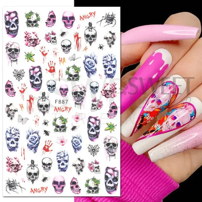 sengpan 5D Halloween Ghost Pumpkin Embossed Nail Stickers Decals Spider Web Clown Bone Nail Art Gel Sliders Design Manicure Decorations