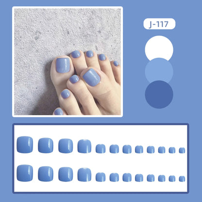 sengpan 24Ps Glossy Lake Blue Press on Toe Nails Artificial Acrylic Fake Toenails Full Coverage Removable Wearable Toe Nail Art Finished