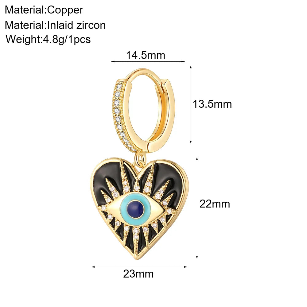 Lianfudai Cute Heart Angle Hoop Earrings for Women Evil Blue Eye New In Korean Earring Gold Color Free Shipping Woman's Fashion Jewelry