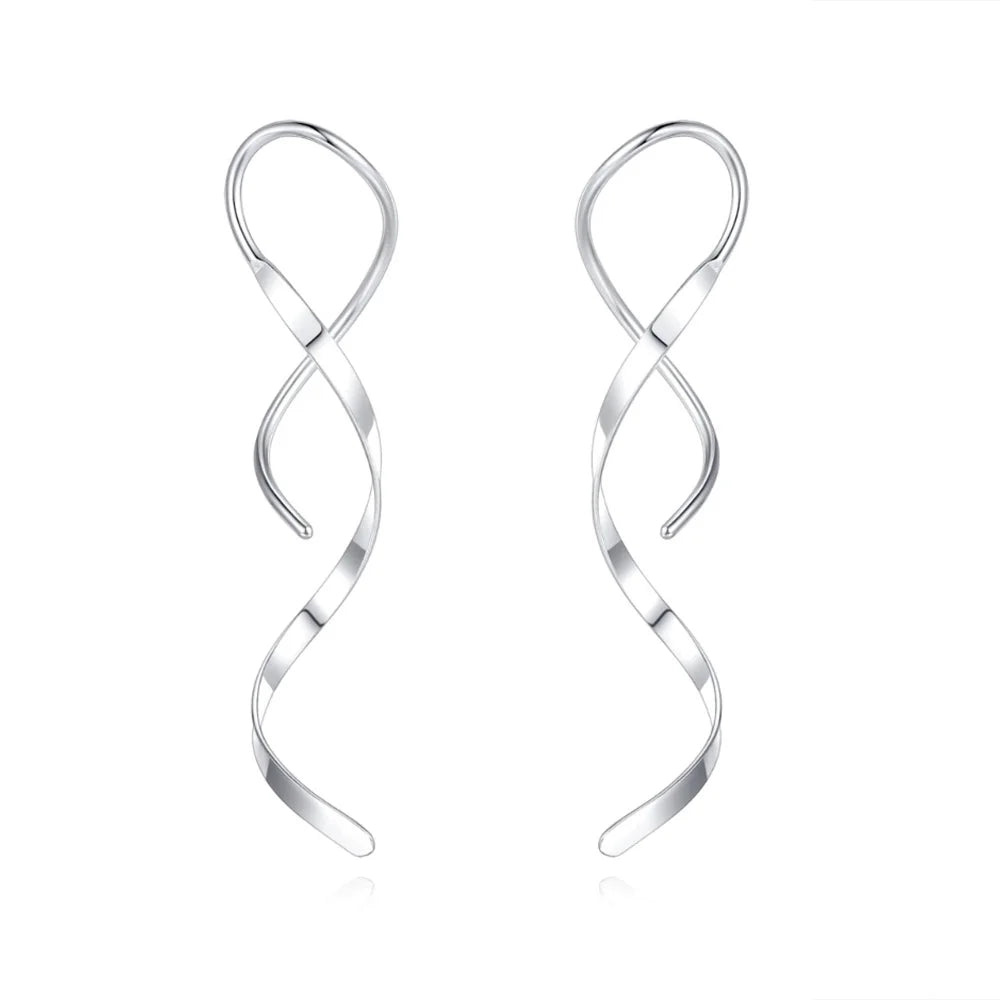 sengpan Simple Spiral Threader Earrings Irregular Helix Wave Curve Ear Line Cuff Stainless Steel Dangling Earring Women Fashion Jewelry