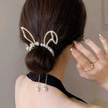 sengpan New Women Elegant Luxury Rhinestone Tassel Ponytail Hair Claws Lady Sweet Meatball Hair Clips Headband Fashion Hair Accessories