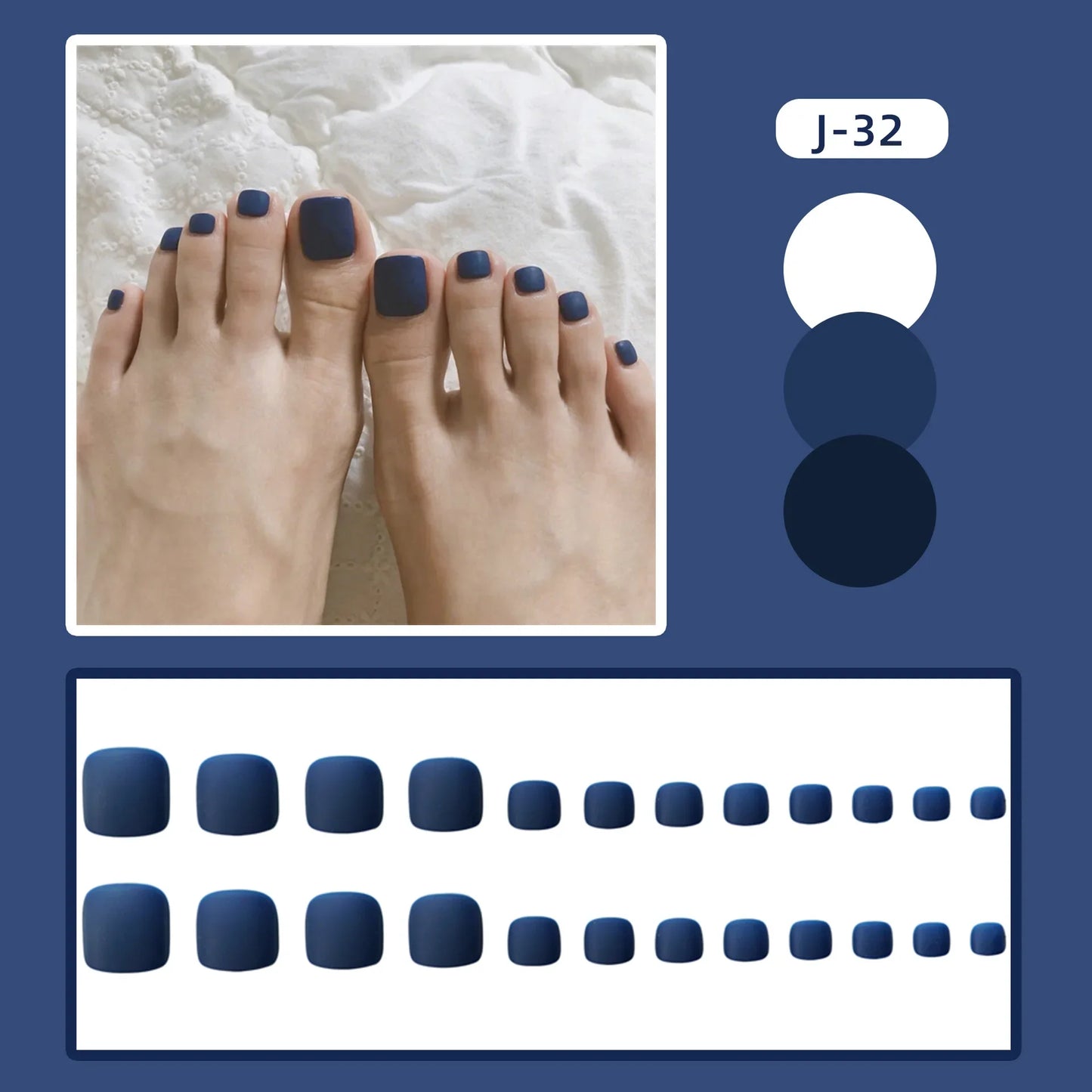 sengpan 24Ps Glossy Lake Blue Press on Toe Nails Artificial Acrylic Fake Toenails Full Coverage Removable Wearable Toe Nail Art Finished