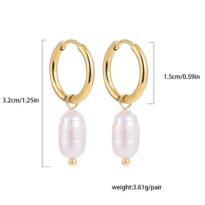 sengpan Eardrop Pearl Small Hoop Earrings for Women Gold Color Stainless Steel Circle Huggies Hoops Ear Buckle Jewelry