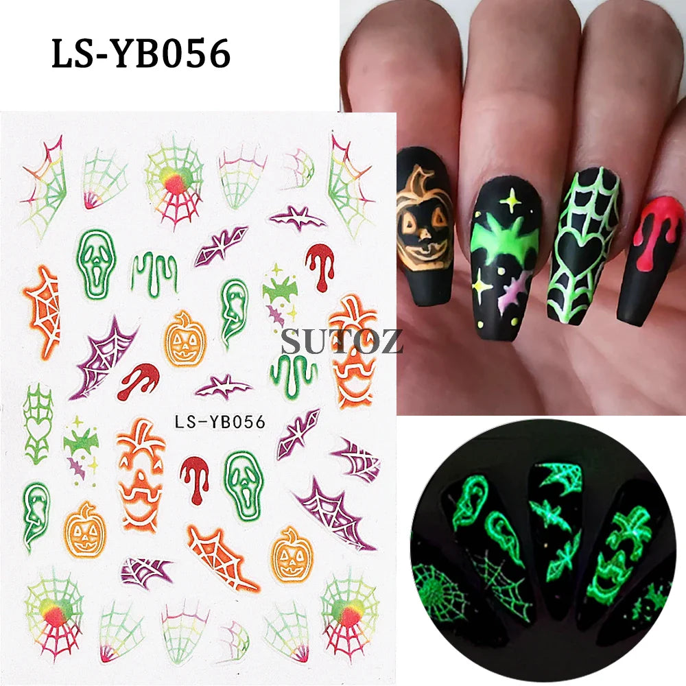 sengpan Pink Pumpkin Nail Art Stickers Halloween Decoration Bat Ghost Design Black Cat Skull Nail Sliders Charms Manicure Decal NLLS-J82