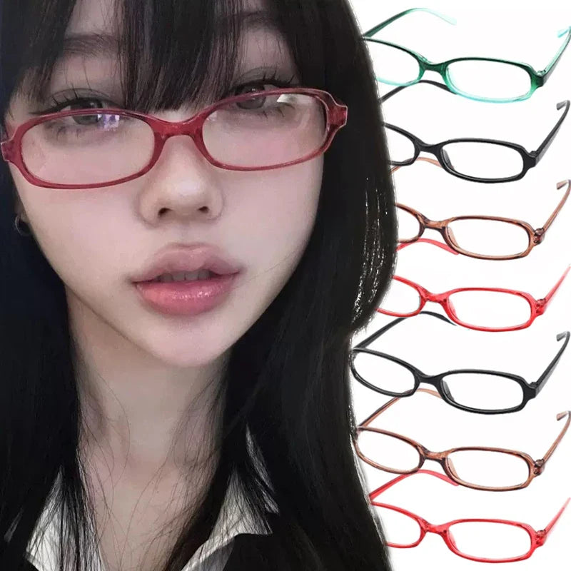 Lianfudai 2024 Girls Y2K Red Green Frame Glass Retro Oval Glasses Eyewear Decorative Computer Anti-blue Eyeglasses with Seaside Driving