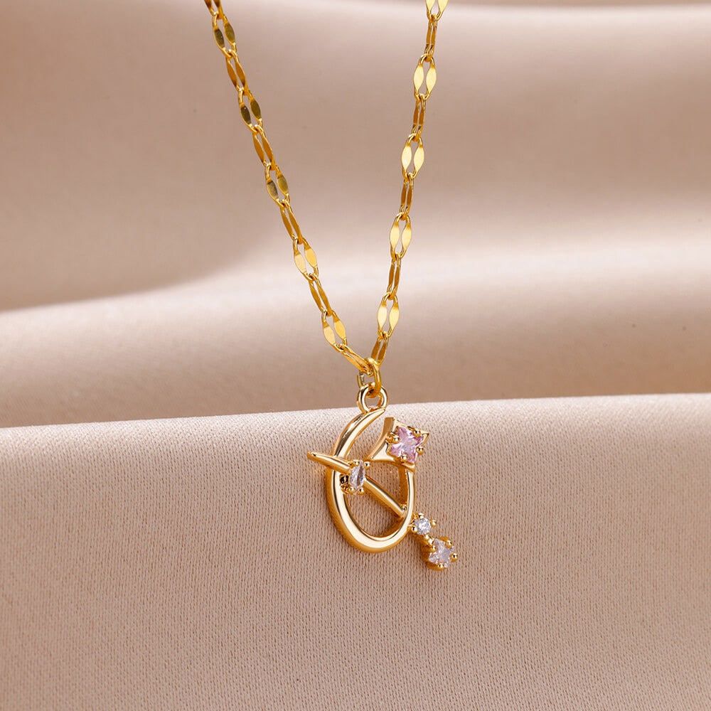 sengpan Zircon Star Pendant Necklace for Women Stainless Steel Gold Plated Couple Necklaces Romantic Wedding Jewelry Free Shipping Item