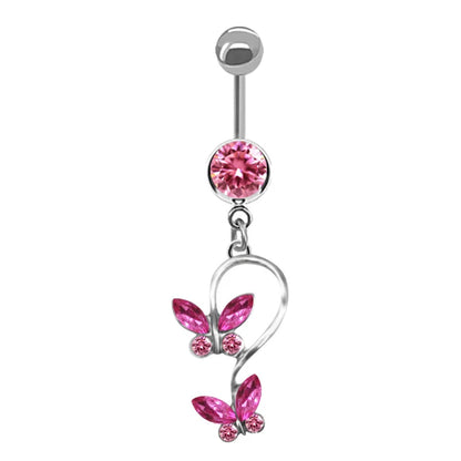 sengpan Romantic Pink Belly Piercing Buckle Umbilical Nail Cat Head Dragonfly Pistol Butterfly Belly Button Rings Piercing Jewelry