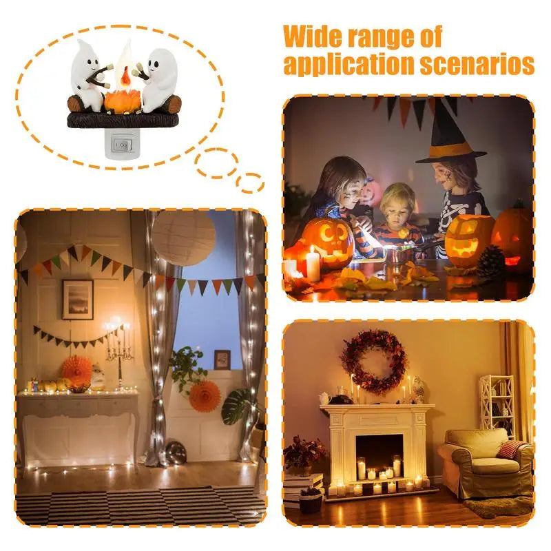 sengpan Ghost Campfire Flickering Night Light Lantern Flicker Flame Nightlight 3D LED Small Electric Faux Lantern Halloween Indoor Decor