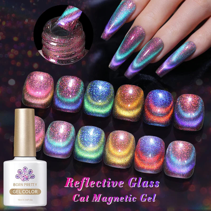 sengpan 10ml Double Light Reflective Glass Cat Magnetic Gel Sparkling Rainbow Color Gel Nail Polish Varnis Semi Permanent