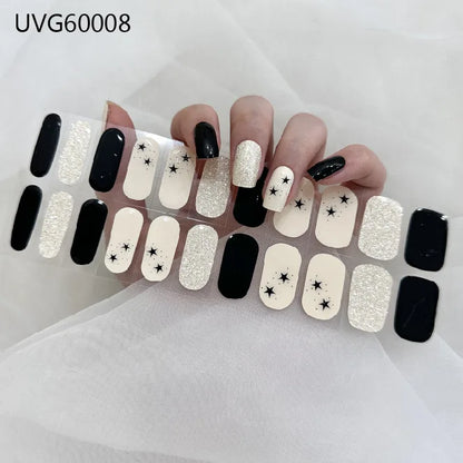 Lianfudai 2024 Halloween Semi-cured UV Gel Nail Stickers Pumpkin Skull Full Cover Gel For UV Lamp Gel Nail Strips Press On Nail Decal