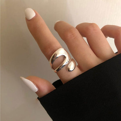 sengpan Silver Color Bijoux Simple Style Multilayer Line Finger Rings Girl Gift Large Open Ring Geometric Irregular Exaggerated Jewelry