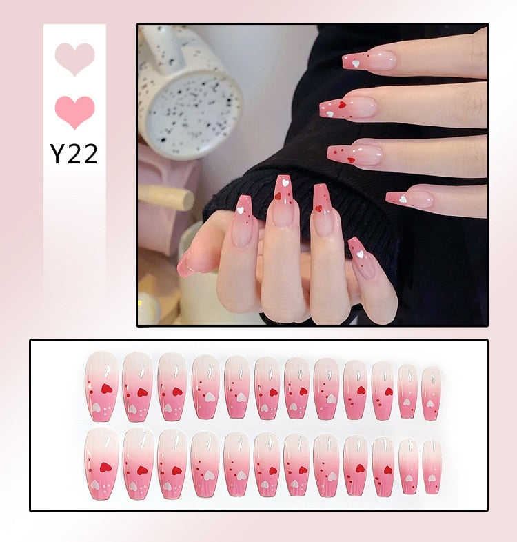 sengpan 24Pcs French With Drill Short Fake Nails Press On Nail Tips Artificial Full Cover Cute Bow Wearing False Nails Art Free Shipping