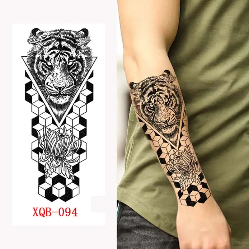 sengpan Black Forest Animal Temporary Tattoos for Men Wolf Tattoo Stickers Tiger Skull Skeleton Fake Tattoo for Women Arm Sleave