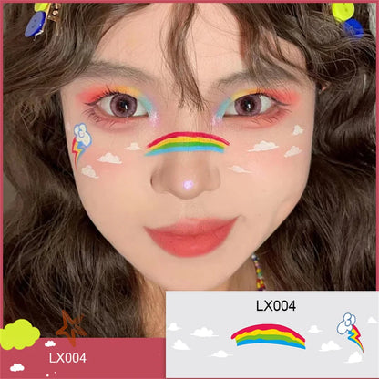 sengpan Blush Face Tattoo Temporary Waterproof Body Sticker Love Star Rainbow Face Make Up Festival Accessories Disposable Tattoos