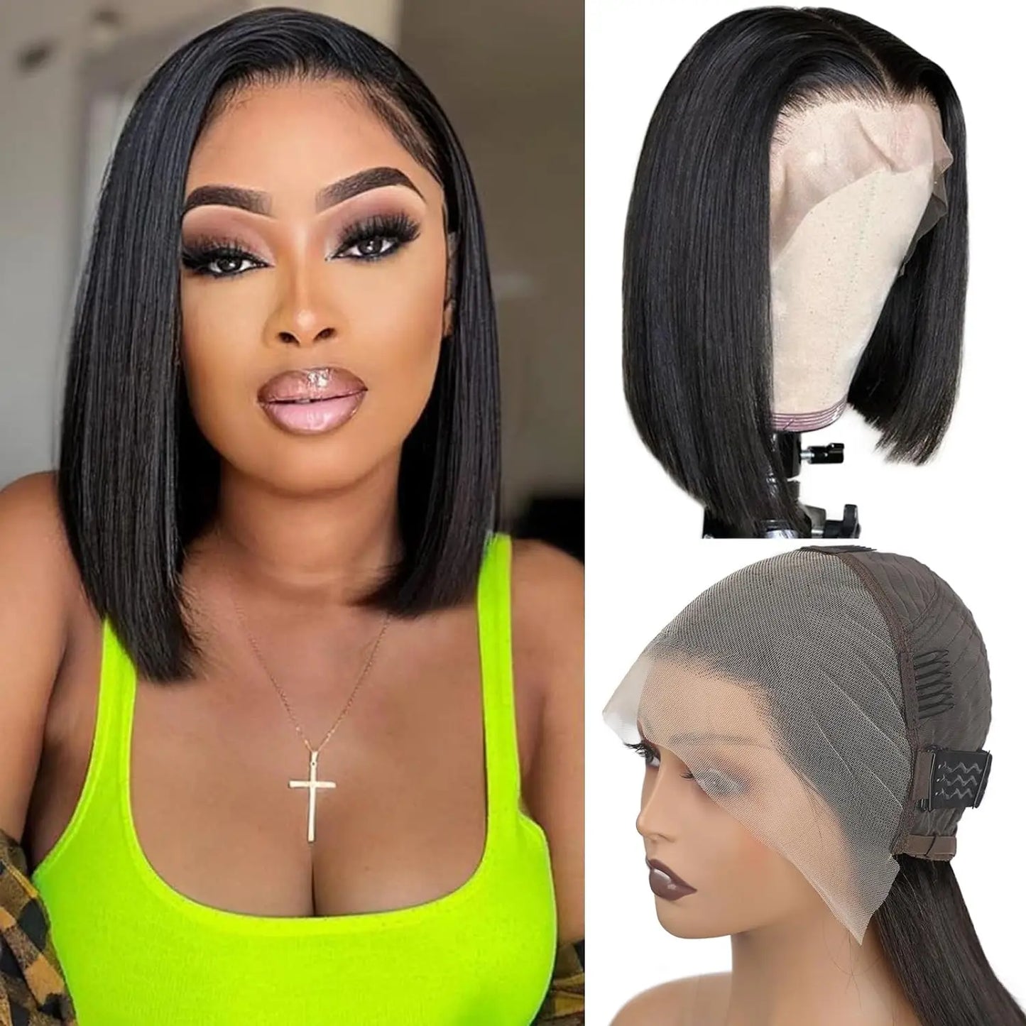 sengpan Short Bob Human Hair Wigs Straight Reddish Brown 13x4 Full Lace Frontal Wigs 613 Human Hair Wig 180% Density Grade 12A