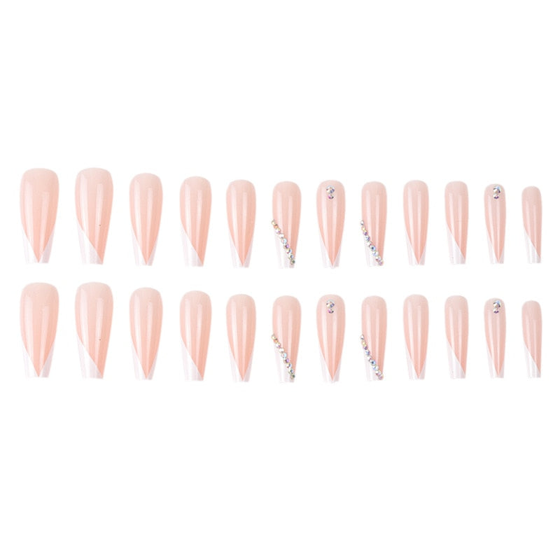 sengpan 24Pcs Long Ballet French Girls Nail Art White Fake Nails Manicure Press On Nails False With Designs Artificial Wearing Reusable