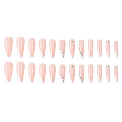 sengpan 24Pcs Long Ballet French Girls Nail Art White Fake Nails Manicure Press On Nails False With Designs Artificial Wearing Reusable